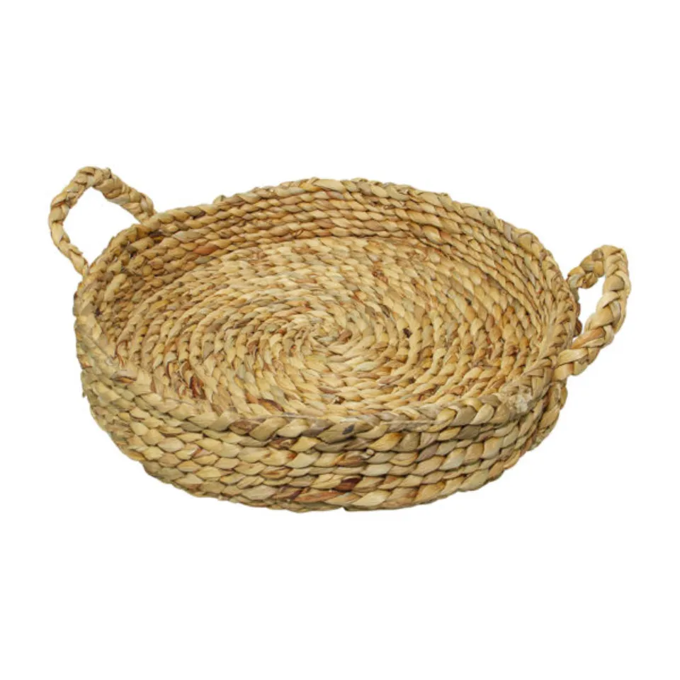 Round Water Hyacinth Serving Tray With Handle Hight Quality