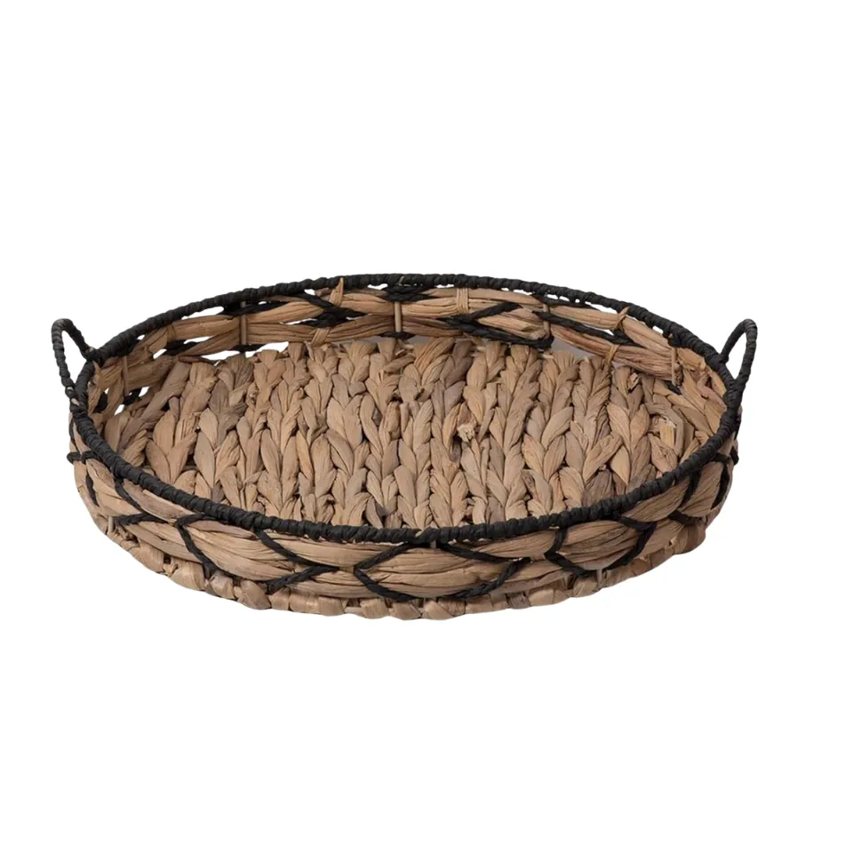 Round Water Hyacinth Serving Tray With Handle Eco Friendly