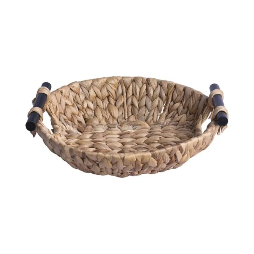 Round Water Hyacinth Serving Tray With Handle Private Label