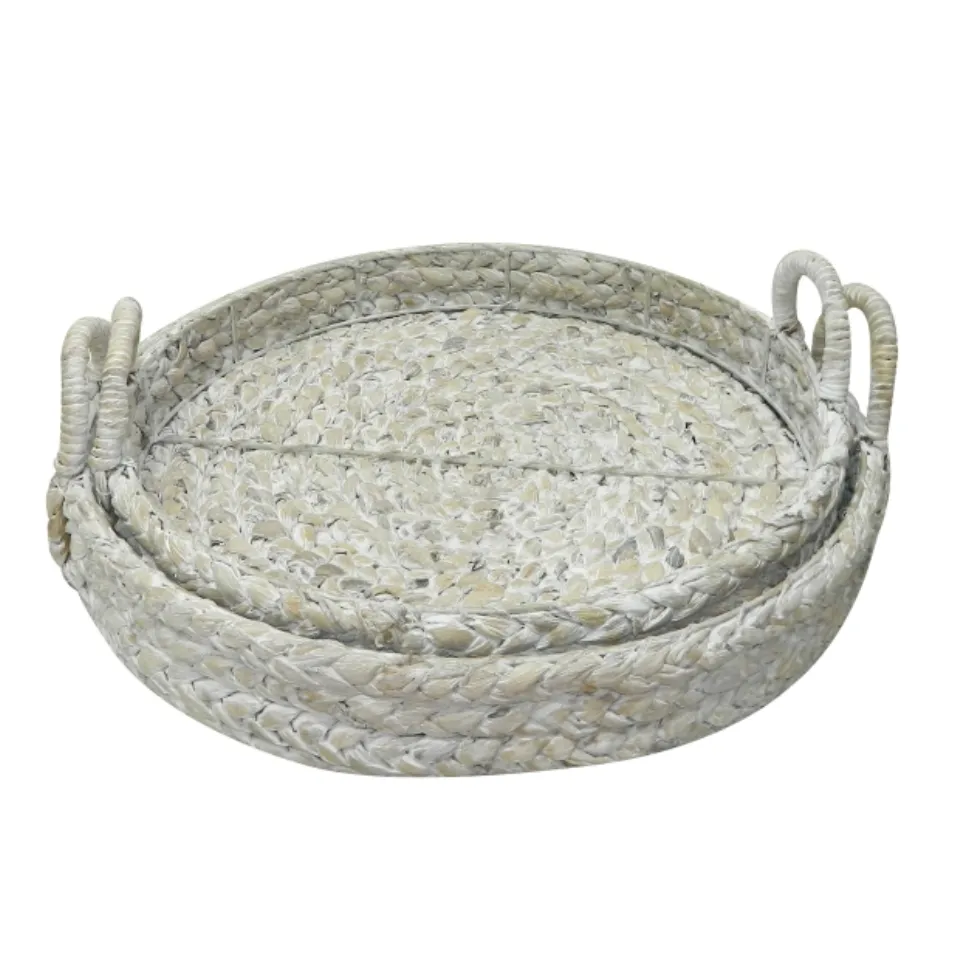 Round Water Hyacinth Serving Tray With Handle Custom