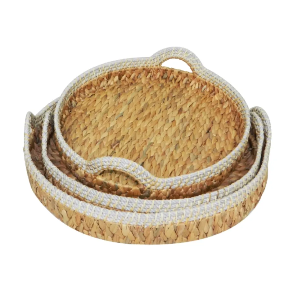 Round Water Hyacinth Serving Tray With Handle Low Moq