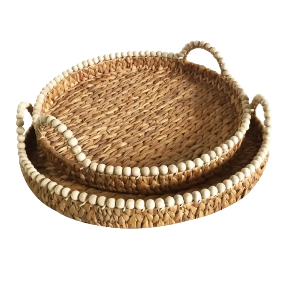 Round Water Hyacinth Serving Tray With Handle Short Lead Time