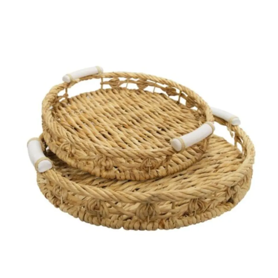 Round Water Hyacinth Serving Tray With Handle Manufacturer