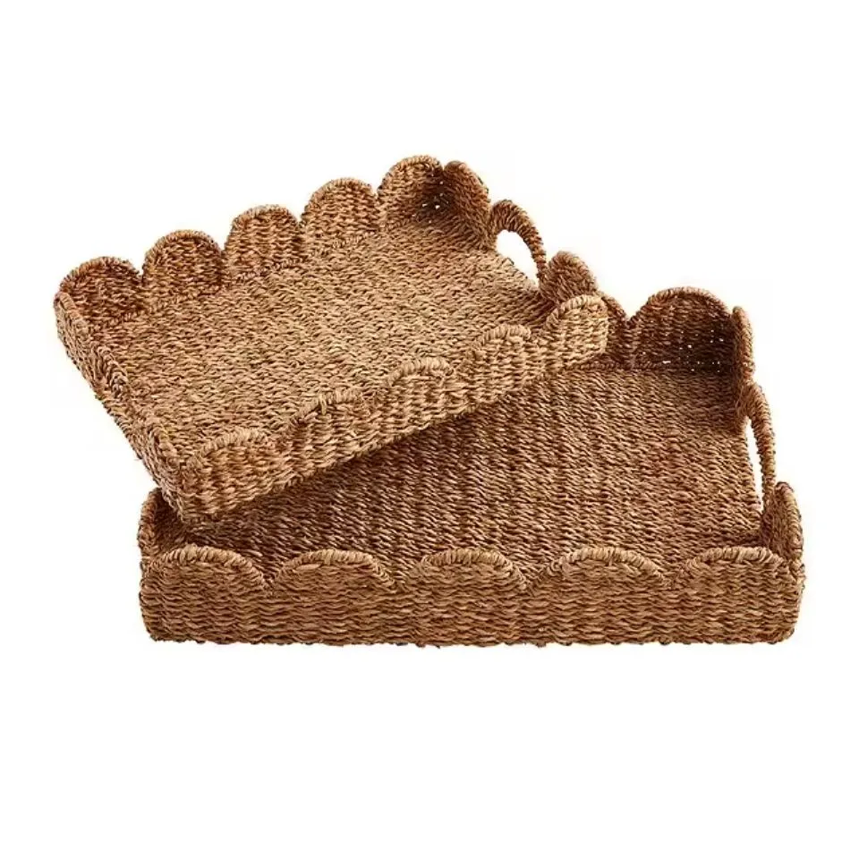 Scalloped Edge Seagrass Serving Tray Handicraft