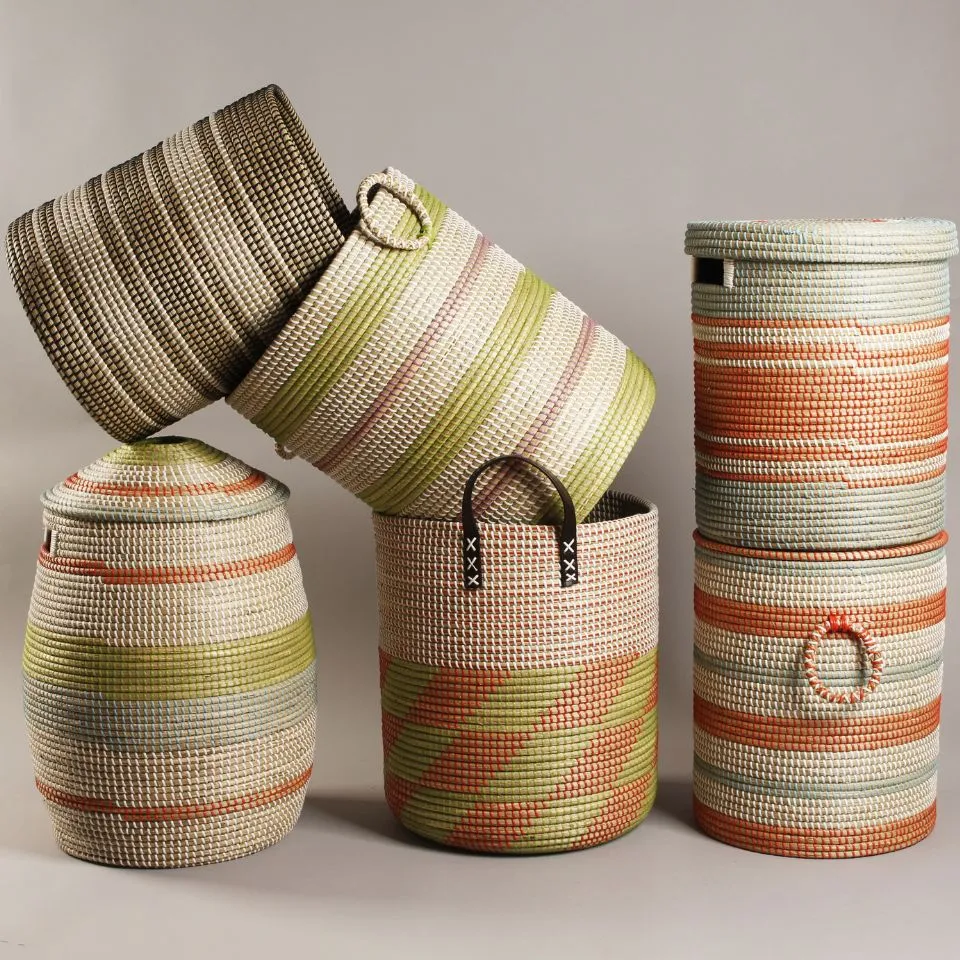 Colorful striped seagrass baskets – eco-friendly boho storage solutions