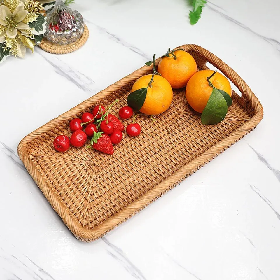 Rectangular rattan serving tray, produced by Ethical Handicraft Manufacturer (EHM) in Vietnam.