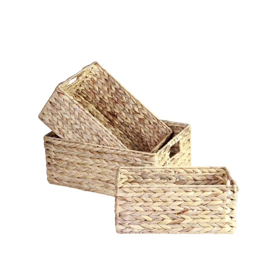 Small Water Hyacinth Rectangle Storage Basket Private Label