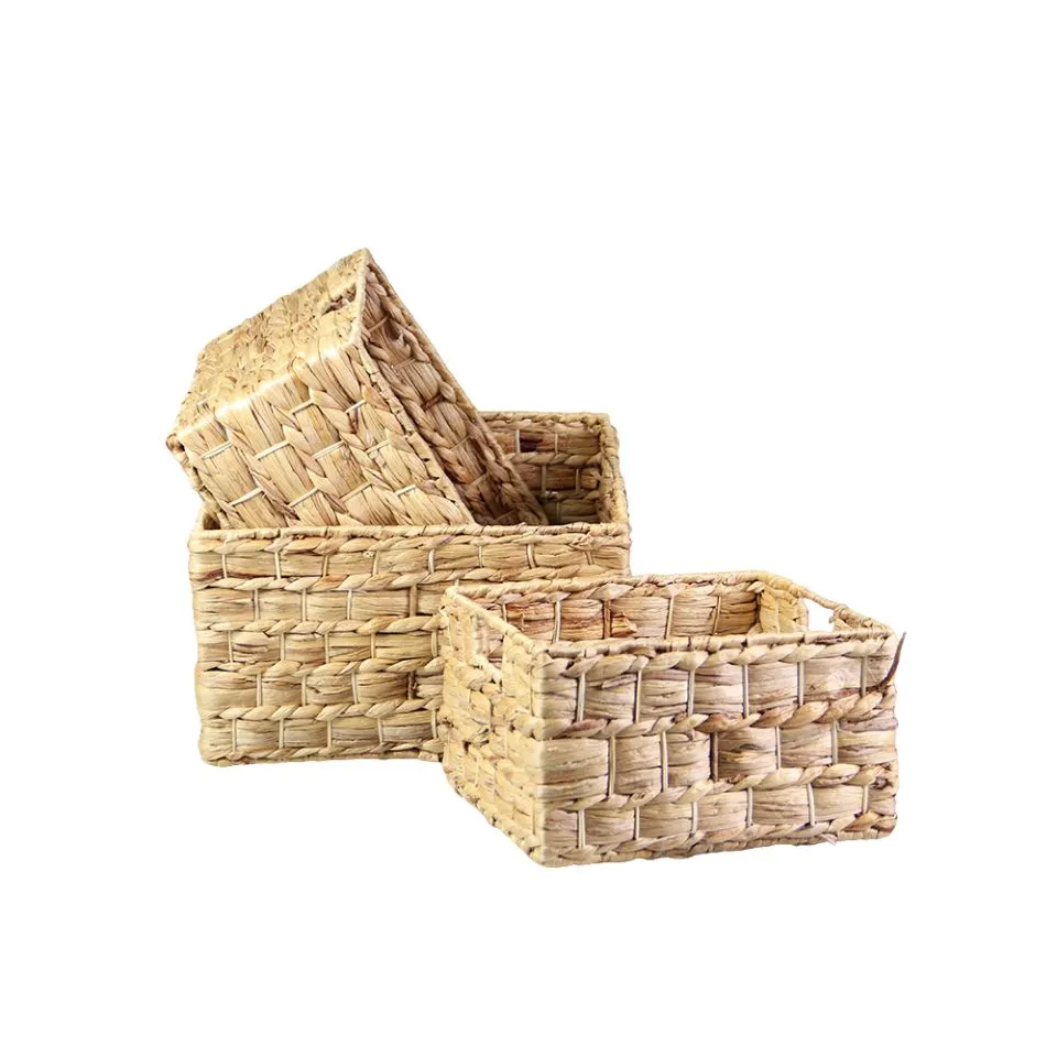 Small Water Hyacinth Rectangle Storage Basket Custom