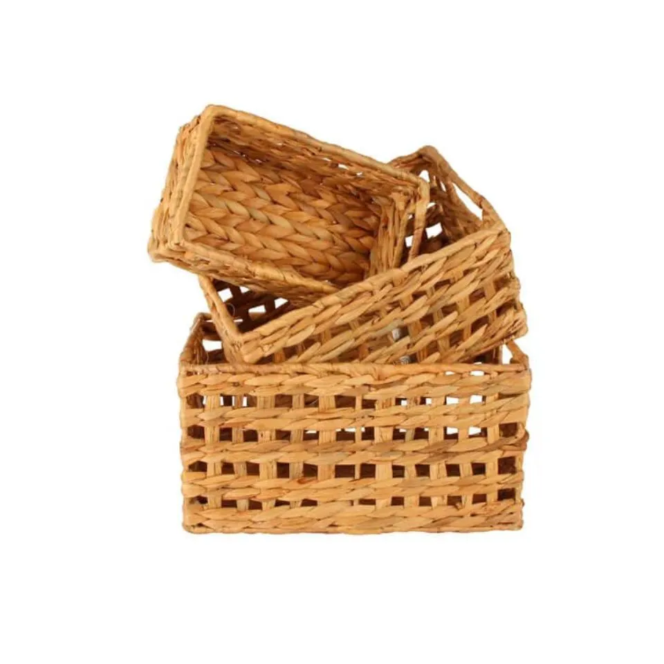 Small Water Hyacinth Rectangle Storage Basket Low Moq