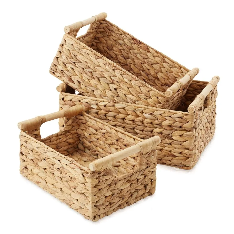 Small Water Hyacinth Rectangle Storage Basket Handicraft