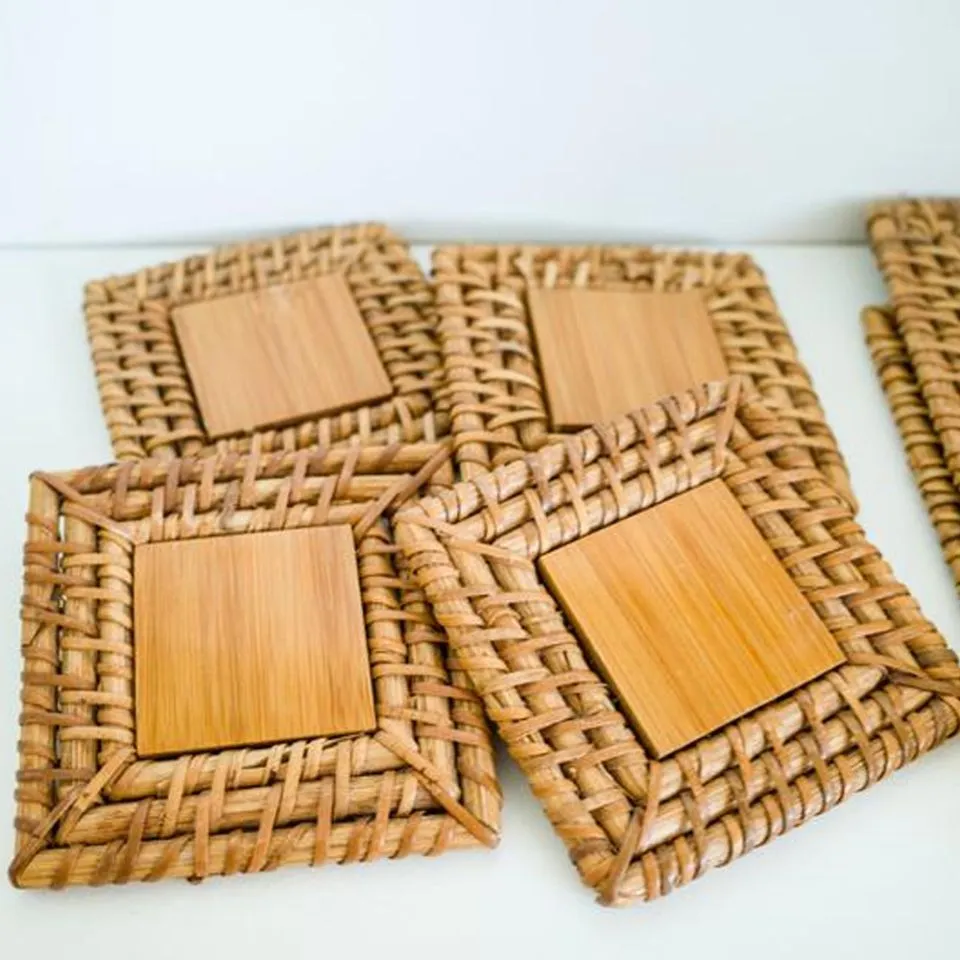 Square Rattan Coasters Private Label