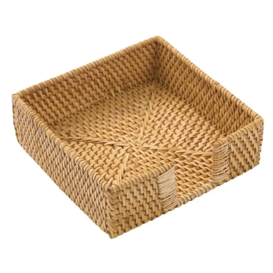 Square Rattan Napkin Holder Private Label