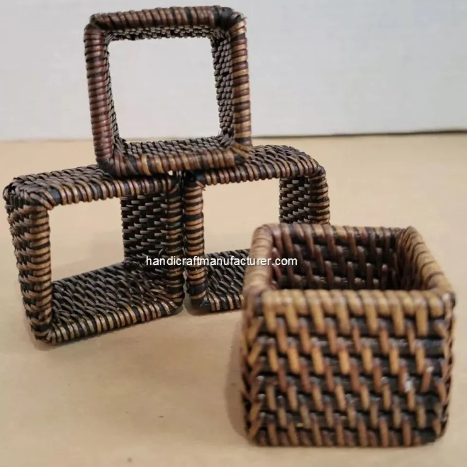 Square Rattan Napkin Rings Private Label