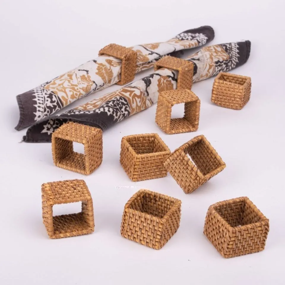 Square Rattan Napkin Rings Custom