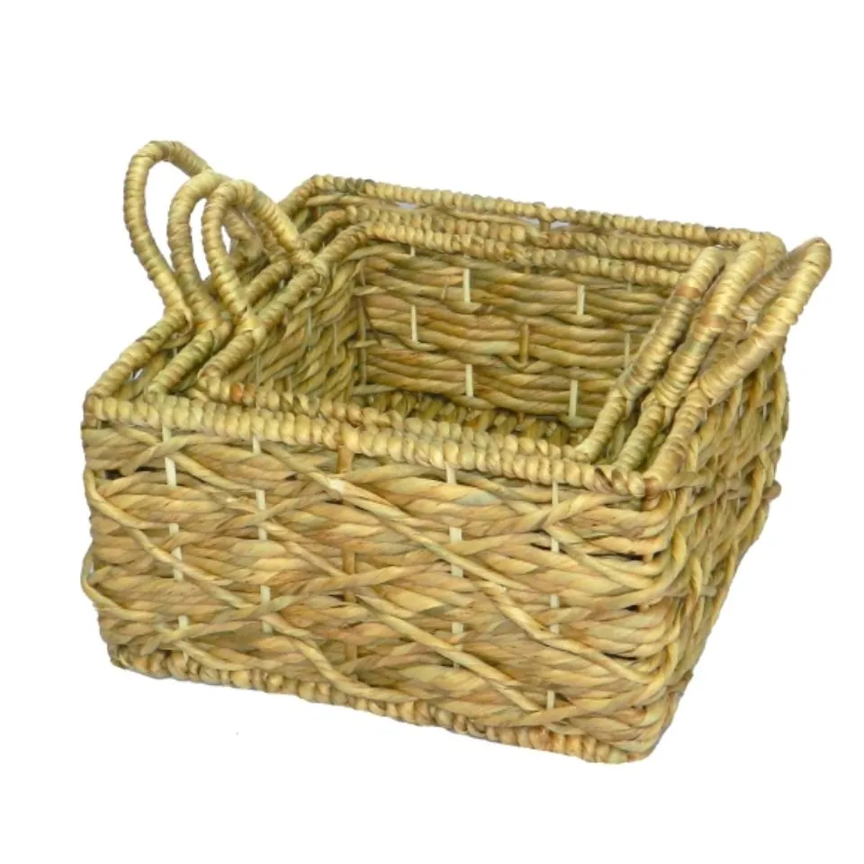 Square Water Hyacinth Baskets Eco Friendly
