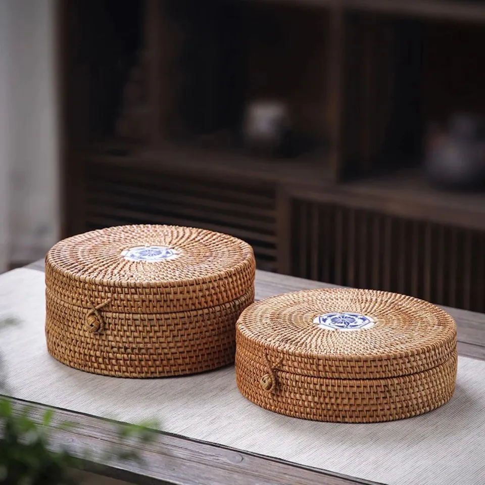 Pair of round rattan storage boxes – luxury handicraft manufacturing by EHM