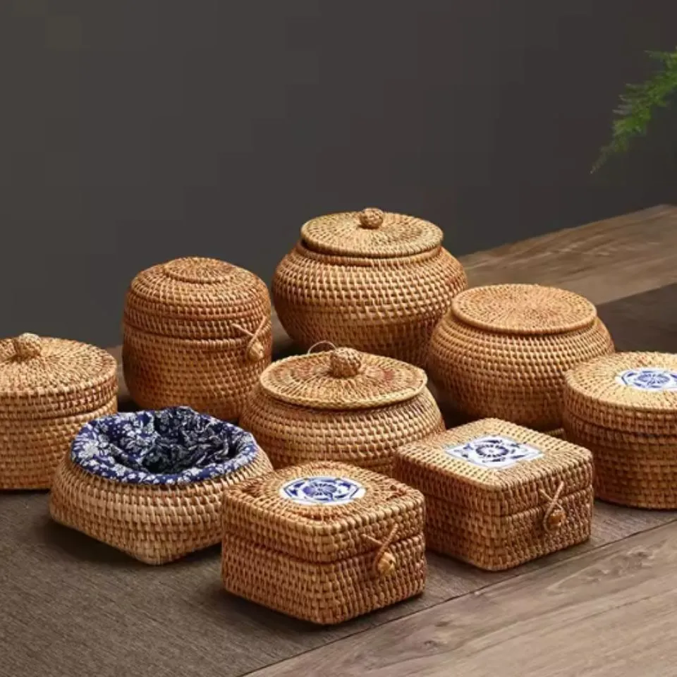 Collection handwoven rattan storage boxes in various shapes and sizes – EHM handicraft manufacturing