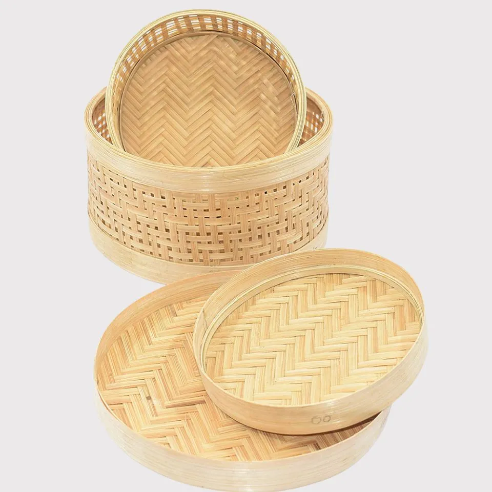 Stackable bamboo storage box with removable woven tray and lid – EHM sustainable manufacturing