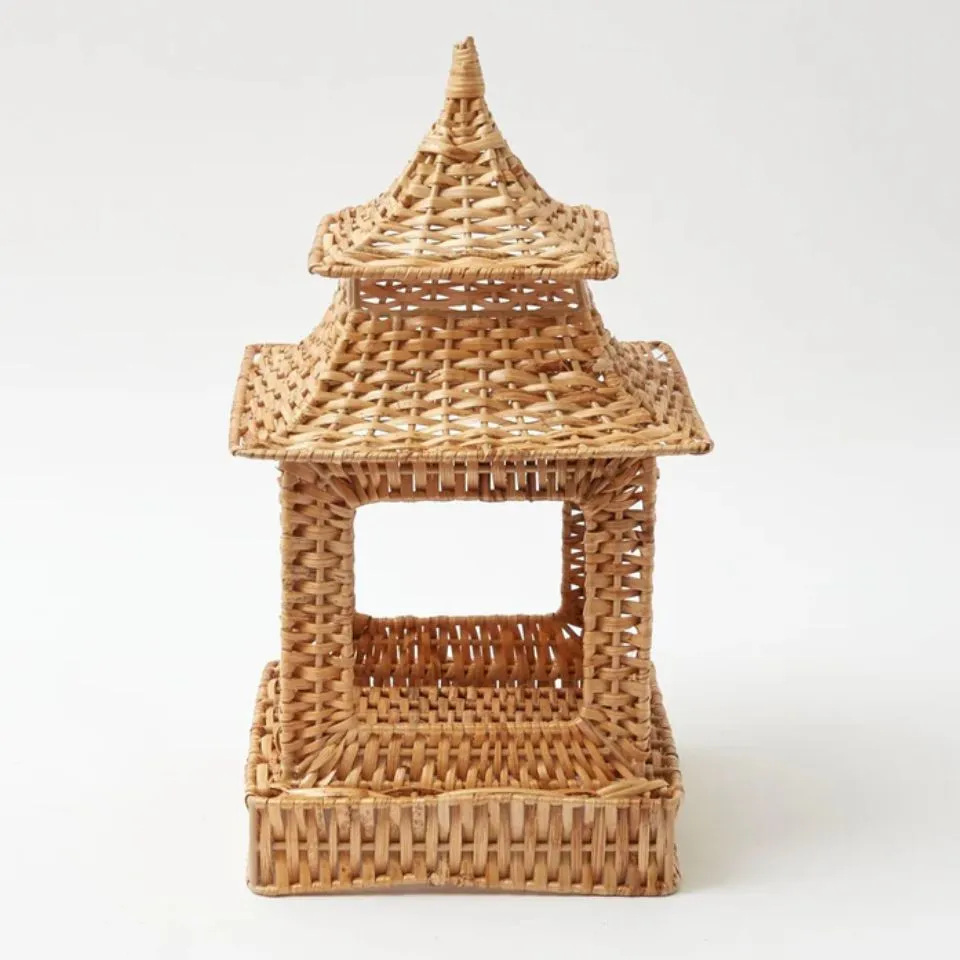 Intricate handwoven Rattan Pagoda Table Decor with traditional