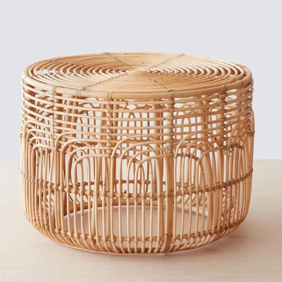 Large round rattan coffee table with geometric lattice sides – sustainable Table manufacturing OEM