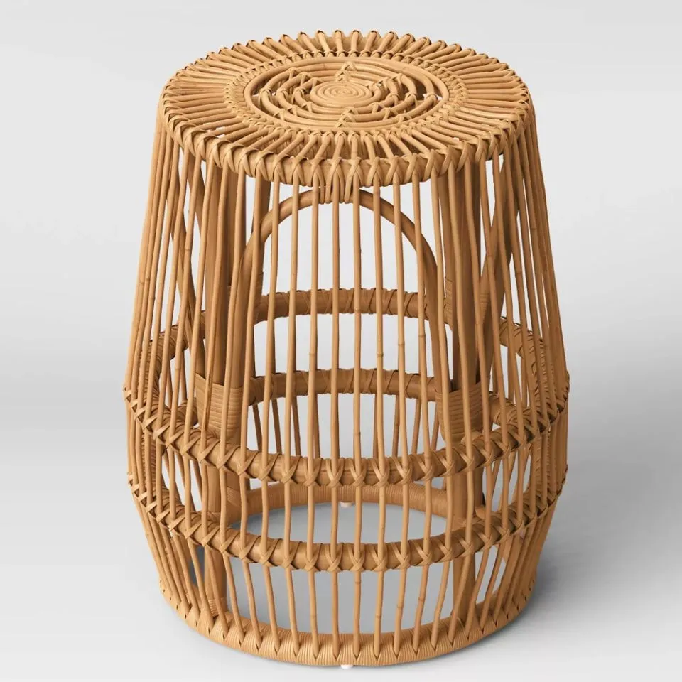 Tall cylindrical rattan side table with open slat design – custom handmade Table manufacturing