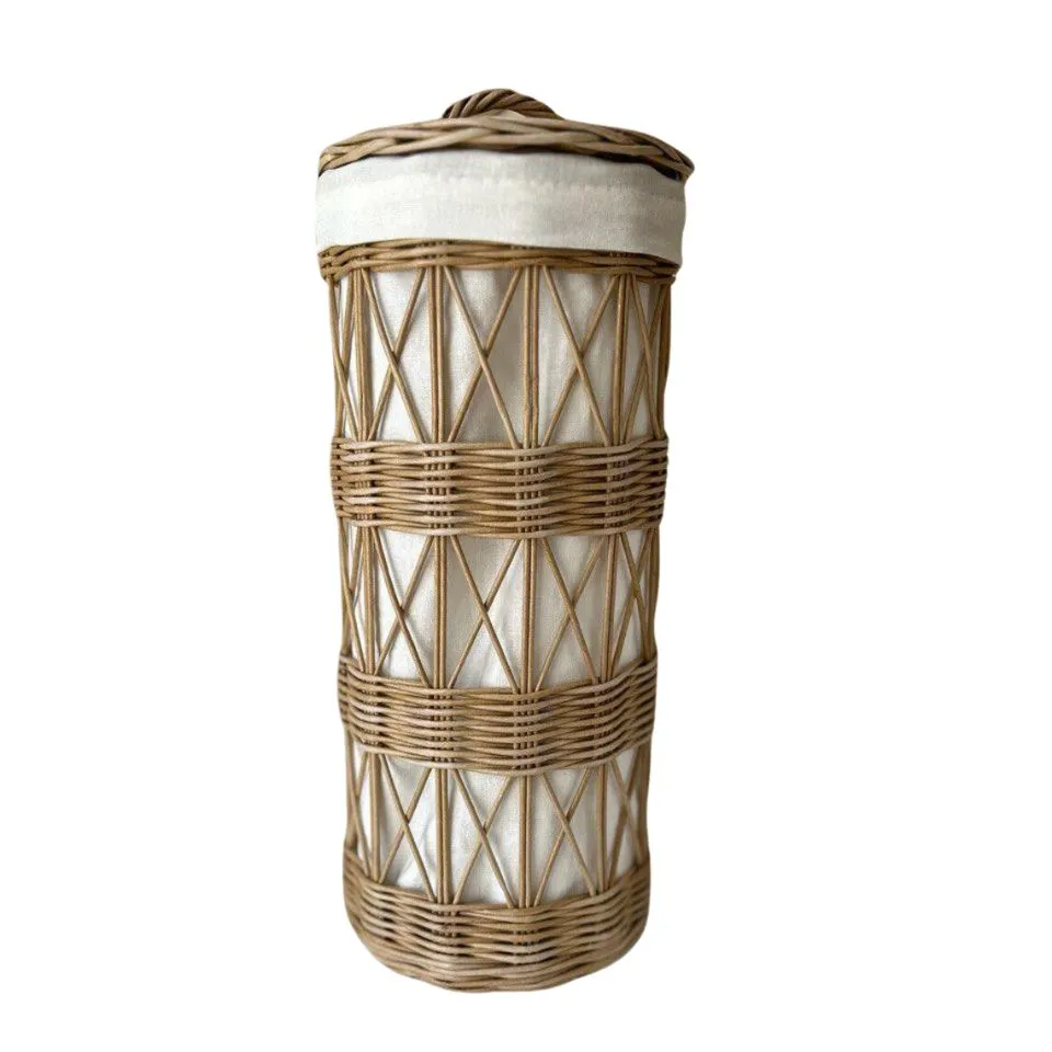 Tall Handwoven Rattan Toilet Roll Holder With Lid OEM