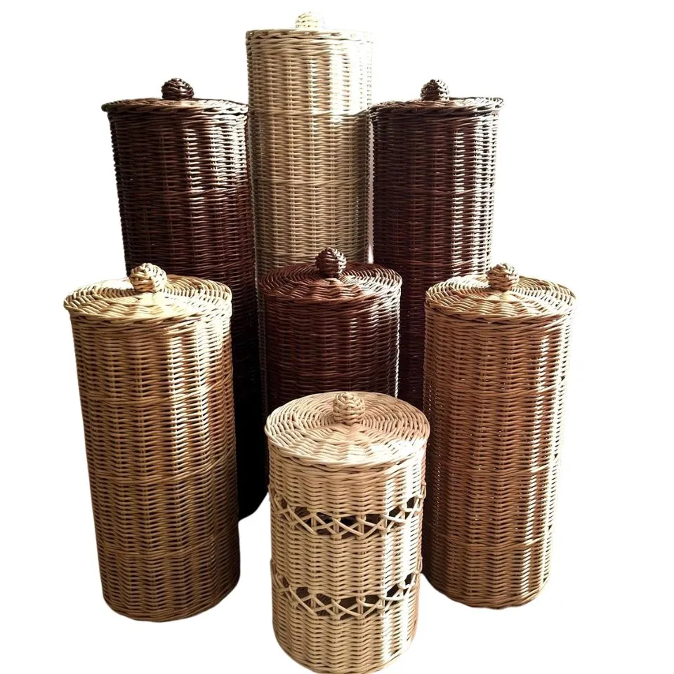 Tall Handwoven Rattan Toilet Roll Holder With Lid Low Moq