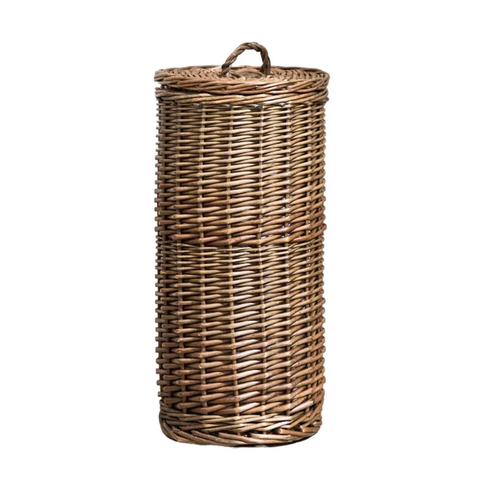Tall Handwoven Rattan Toilet Roll Holder With Lid Vietnam