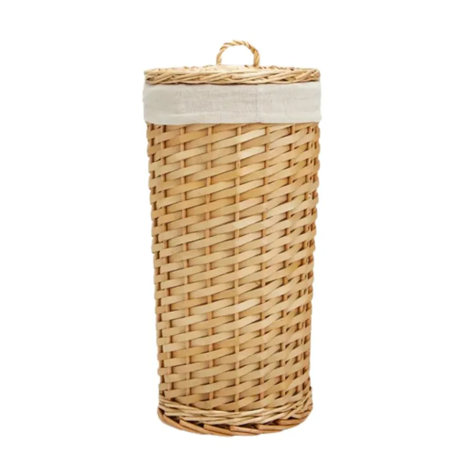 Tall Handwoven Rattan Toilet Roll Holder With Lid Manufacturer
