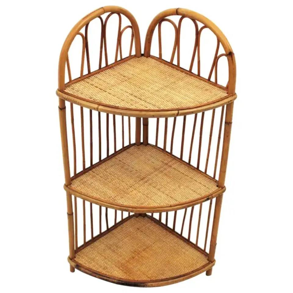 Tiered Rattan Corner Shelf Low Moq