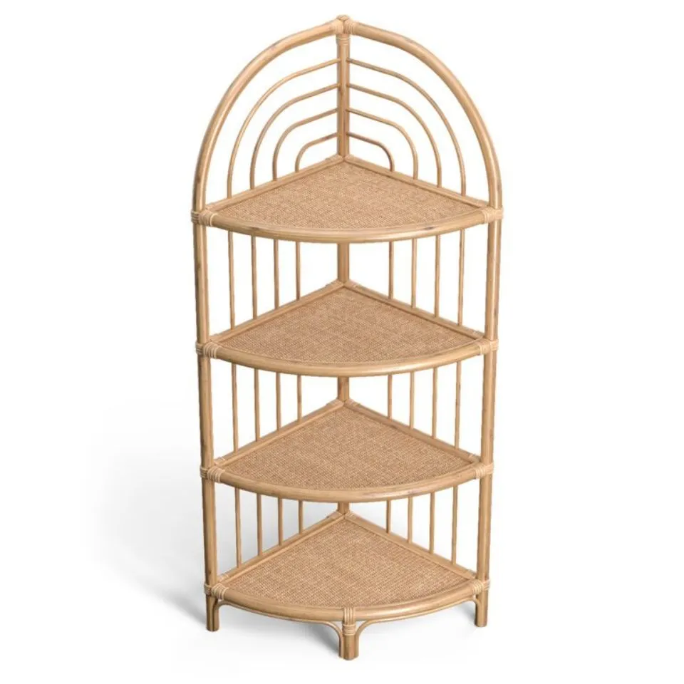 Tiered Rattan Corner Shelf Handicraft