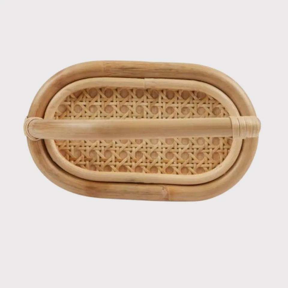 Wall-mounted rattan toilet paper holder with integrated handle