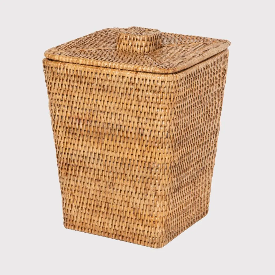 Handwoven rattan square trash bin with lid – premium lanterns manufacturing quality by EHM Vietnam