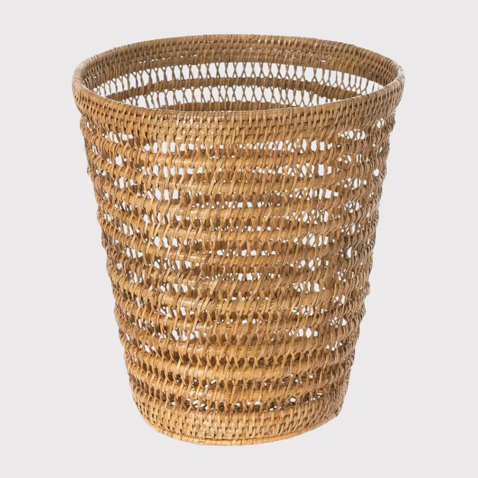 Open-weave round rattan trash bin – eco-friendly manufacturing craftsmanship by EHM