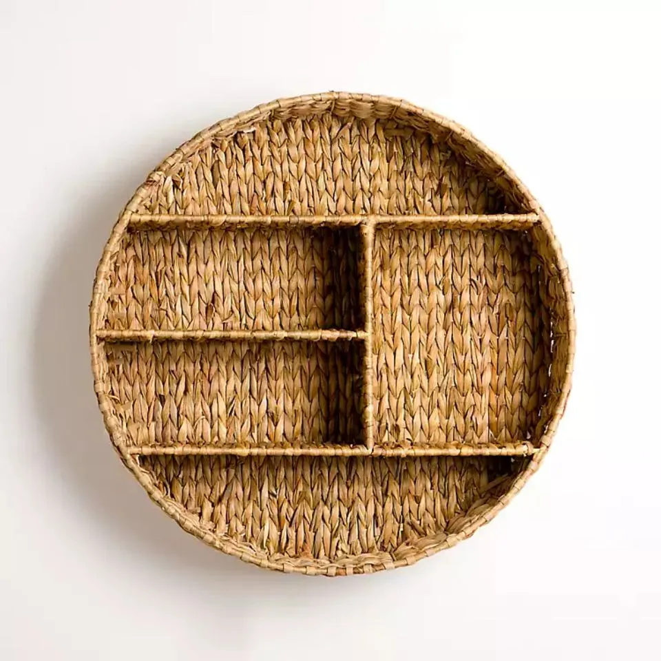 Round water hyacinth wall shelf with 5 compartments