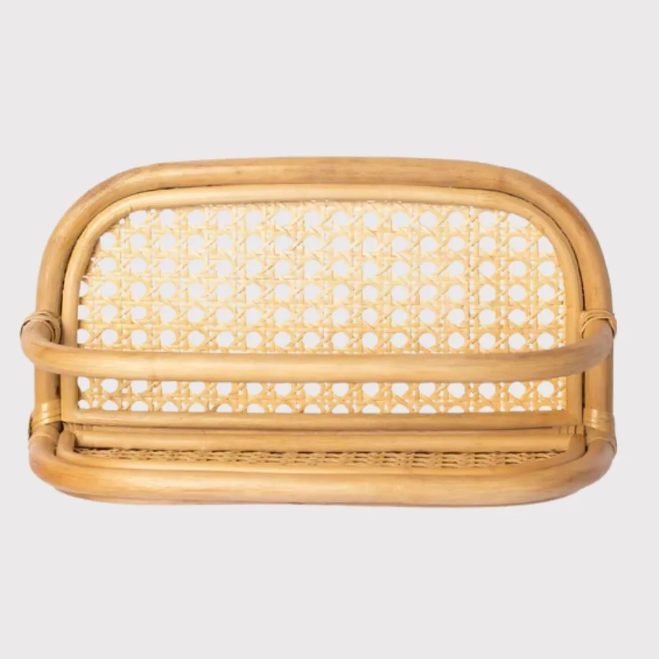 Small two-tier rattan wall shelf with cane webbing – EHM supplier