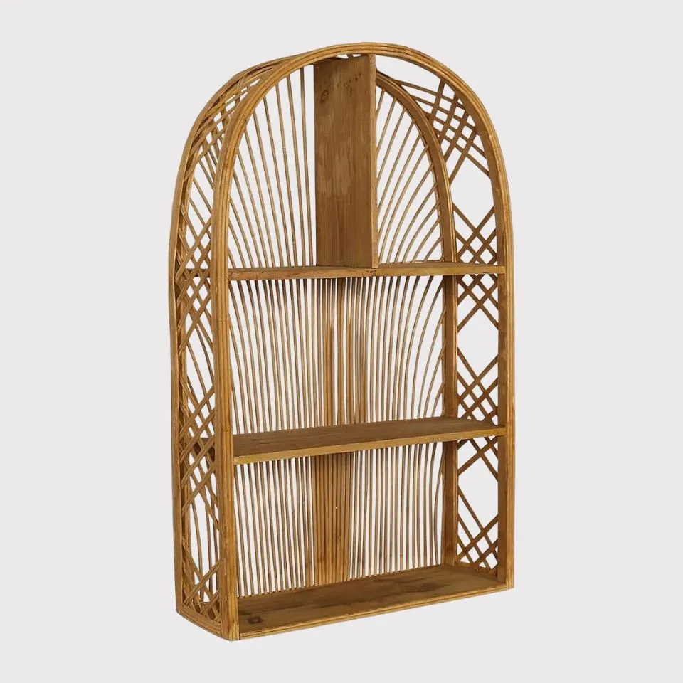 Tall arched 3-tier bamboo and wood wall shelf – EHM rattan furniture manufacturer