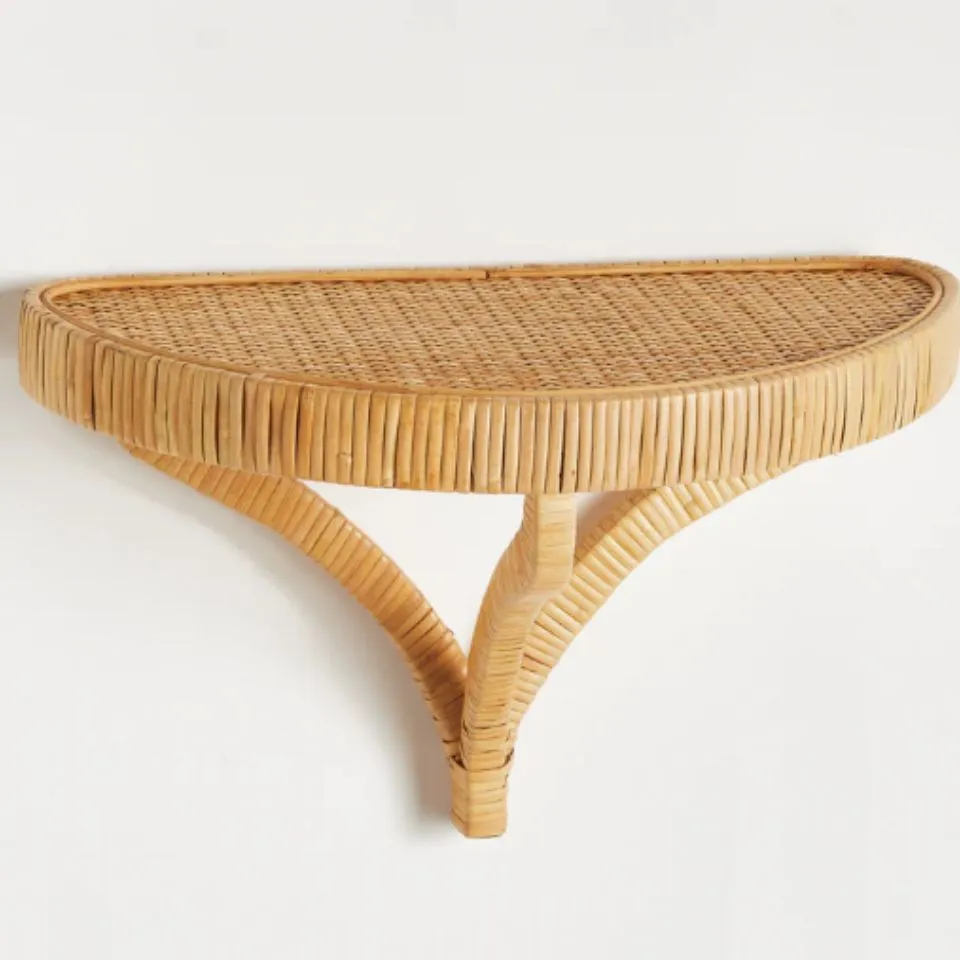 Half-moon rattan wall shelf – handmade natural rattan floating shelf – EHM wholesale supplier