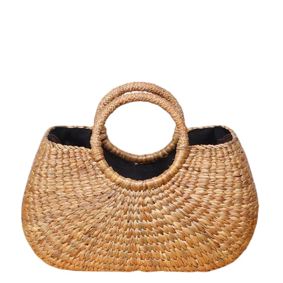 Water Hyacinth Bag With Round Handle Handicraft