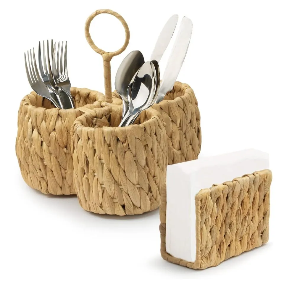 Water Hyacinth Round Flatware Caddy Private Label