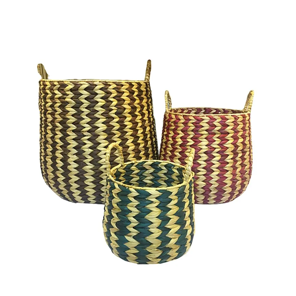 Water Hyacinth Woven Set of 3 Storage Baskets Short Lead Time