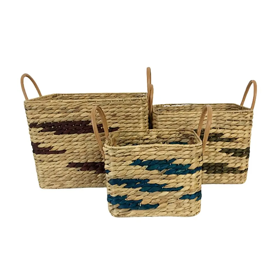 Water Hyacinth Woven Set of 3 Storage Baskets Low Moq