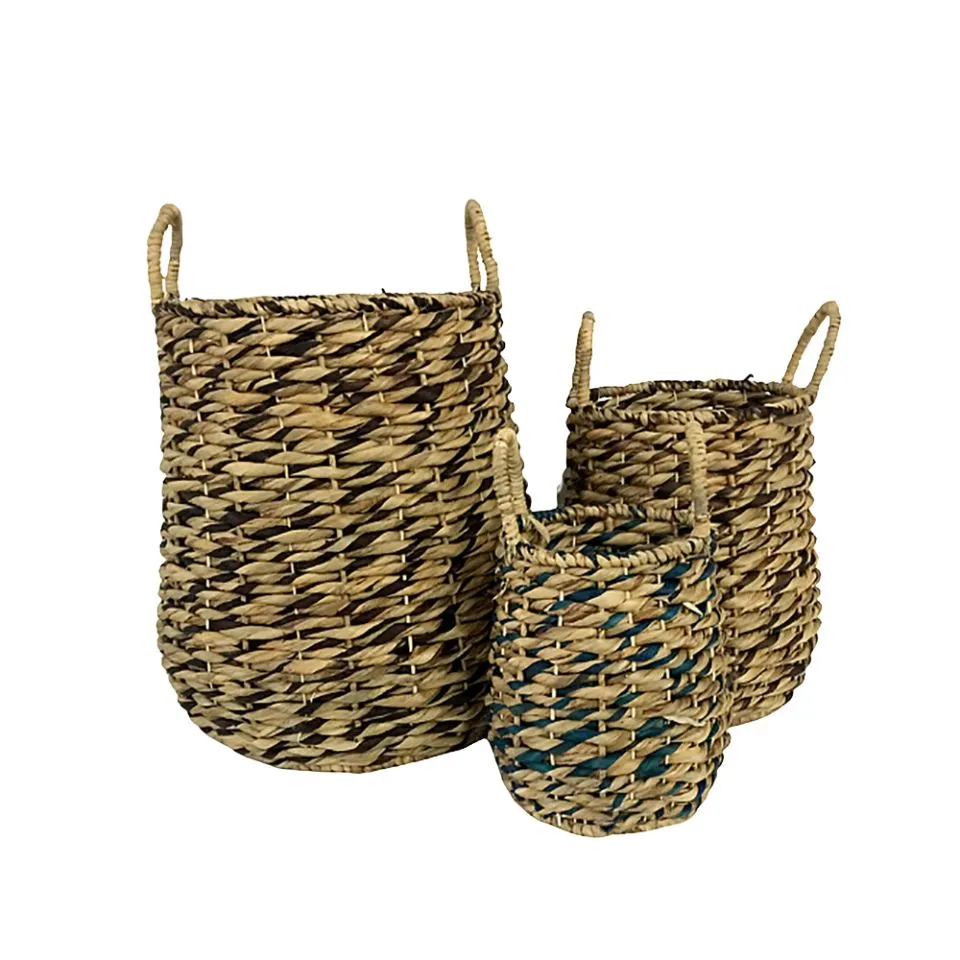 Water Hyacinth Woven Set of 3 Storage Baskets Private Label