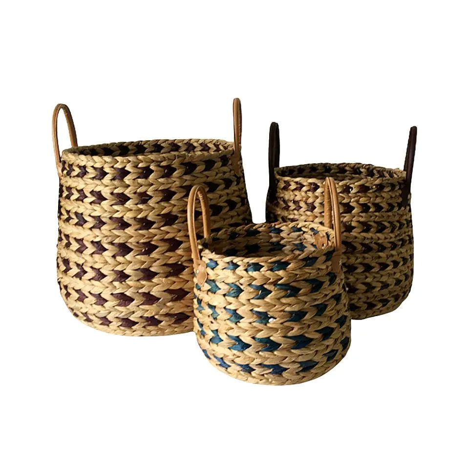 Water Hyacinth Woven Set of 3 Storage Baskets Custom