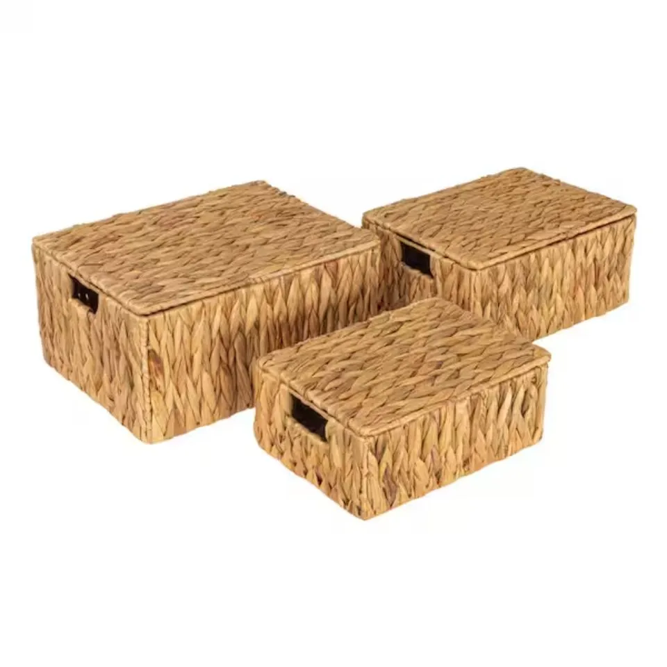 Water Hyacinth Woven Set of 3 Storage Baskets Hight Quality