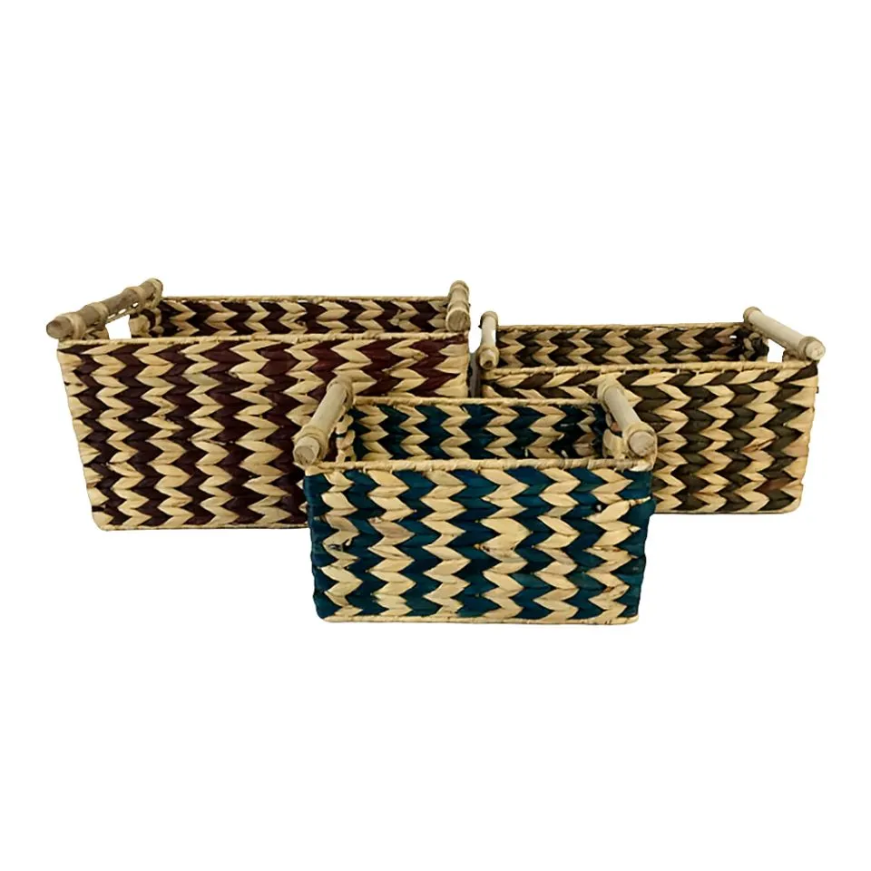 Water Hyacinth Woven Set of 3 Storage Baskets Vietnam