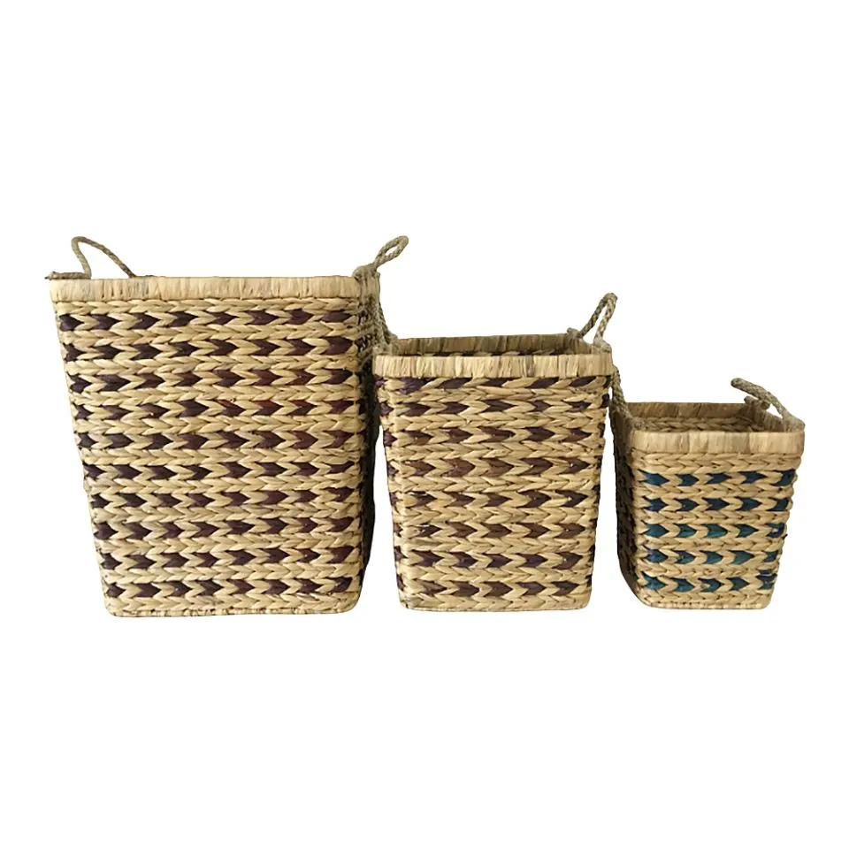 Water Hyacinth Woven Set of 3 Storage Baskets Handicraft